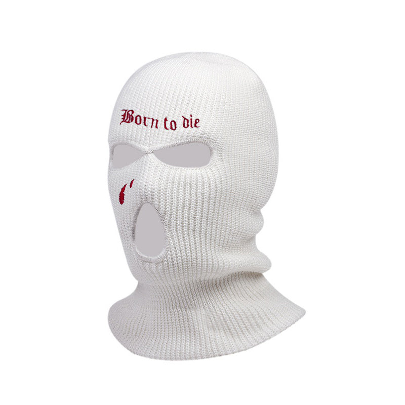 3 Holes Letter Embroidered Knit Cap Wool Ear Protection Riding Cap