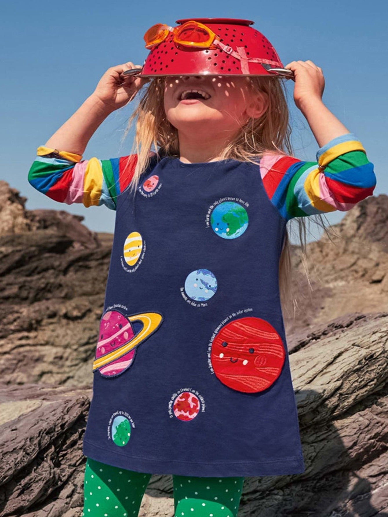 Girls Colorful Planet Print Long Sleeve Casual Dress
