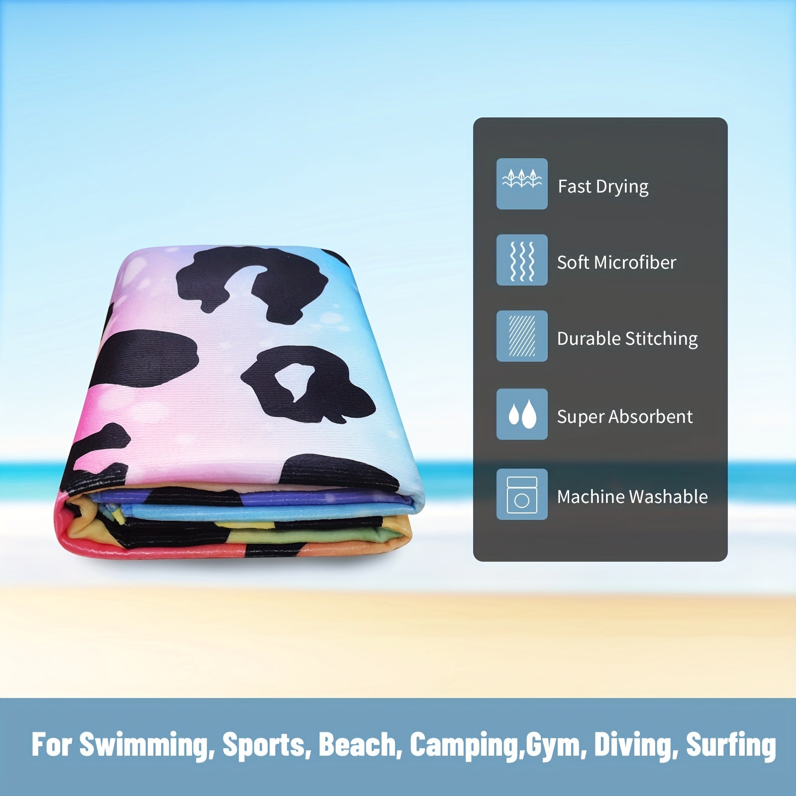 Microfiber Beach Towel Quick Drying Swim 27.5 x 55 Absorbent Soft Towel