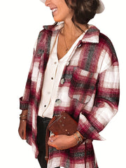 Plaid Patched Pocket Jacket Long Sleeve Spring Fall Women's Clothing