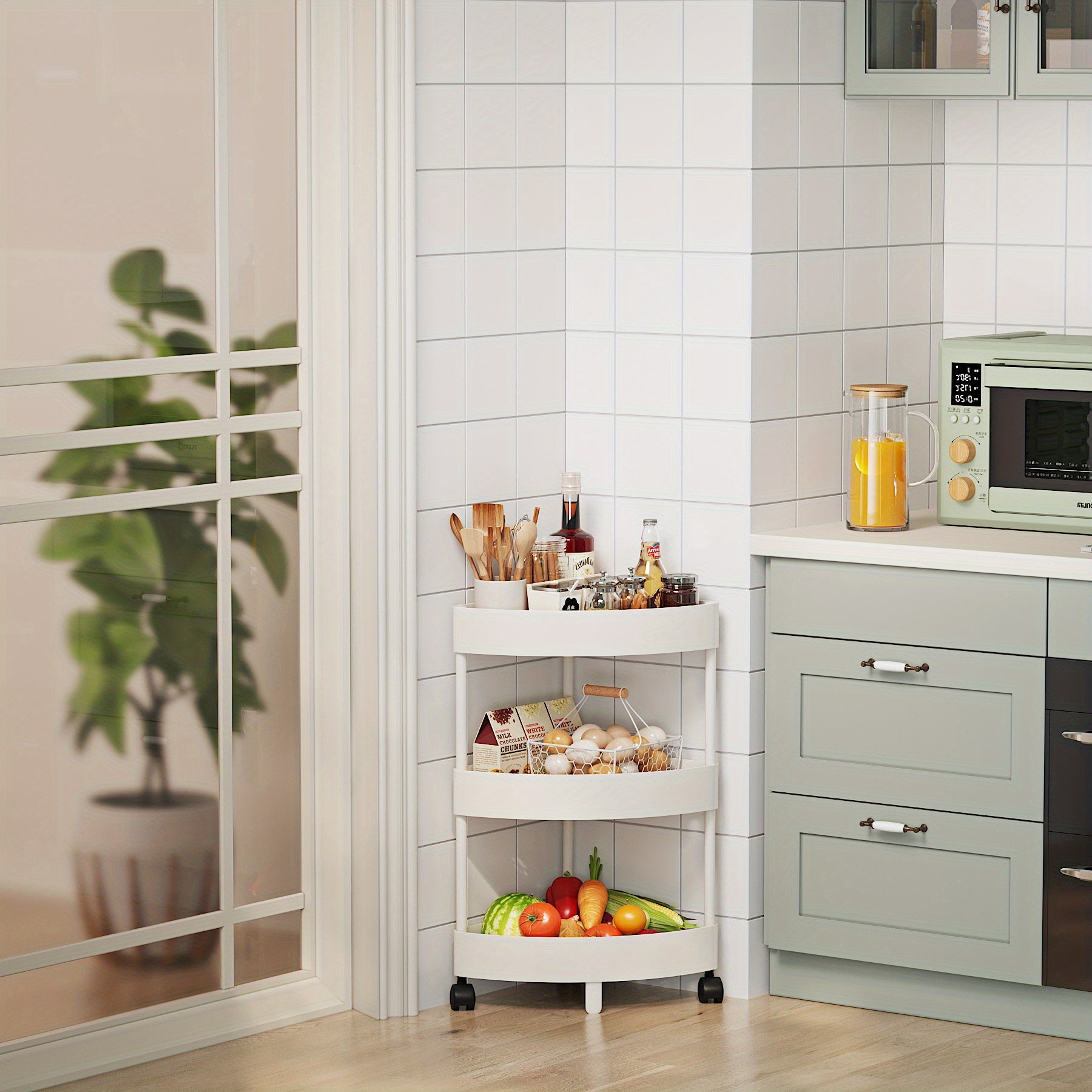 Multipurpose Kitchen Corner Shelves Storage Rack For Fruits Drinks Snacks