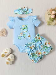 Baby Girl's Heart Graphic Set Cotton Ruffle Short Sleeve Bodysuit