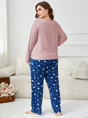 Cat Print Pajama Set Long Sleeve Top & Pants