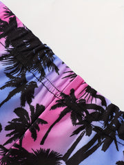 Boys Coconut Trees Print Swim Trunks, Size Up for Beach Vacation