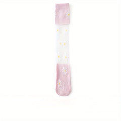 Girls Cotton Flower Knee High Stockings - Children's Daisy Thin Socks