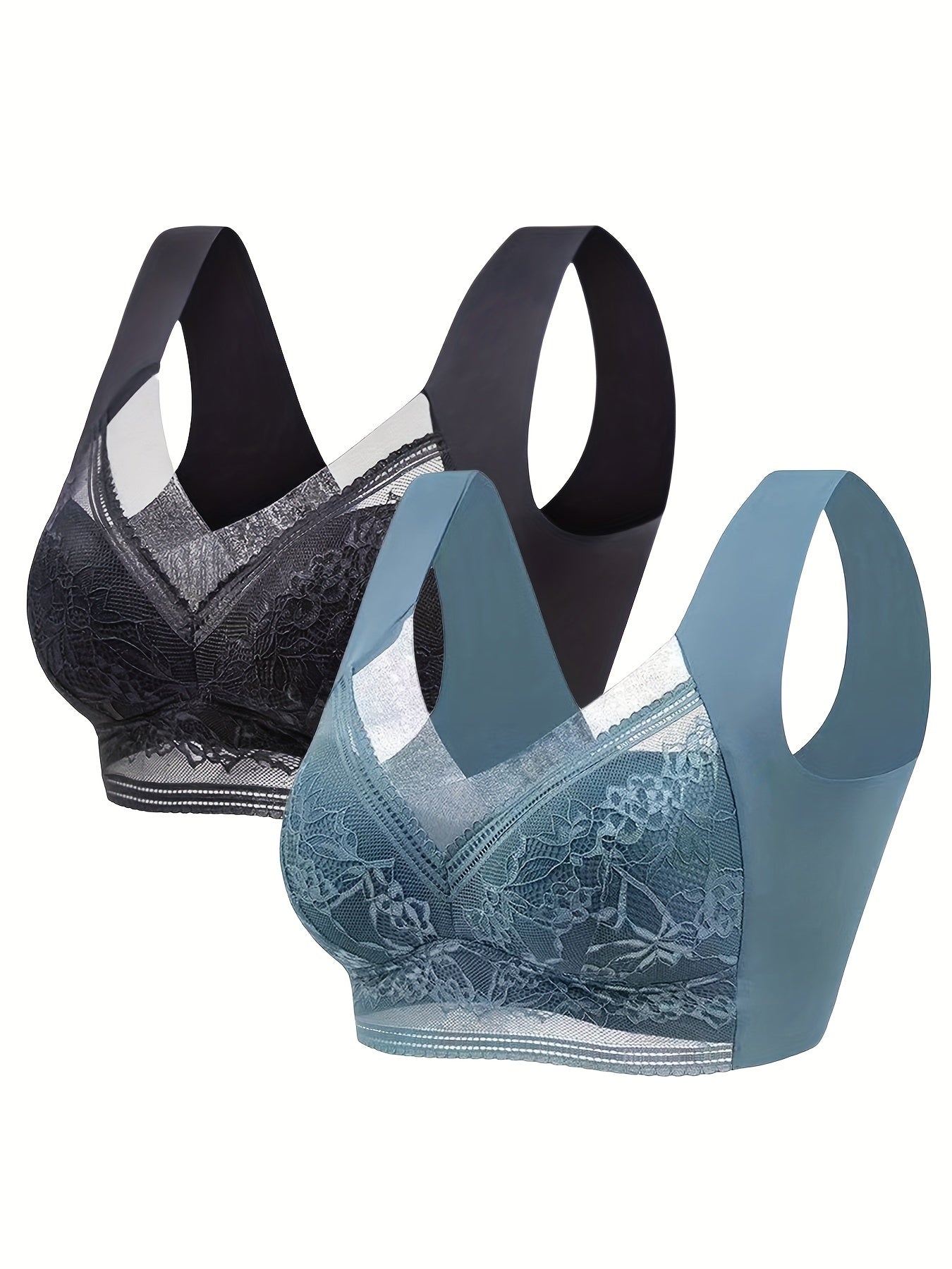 2pcs Lace Wireless Full Coverage Bras Women's Lingerie