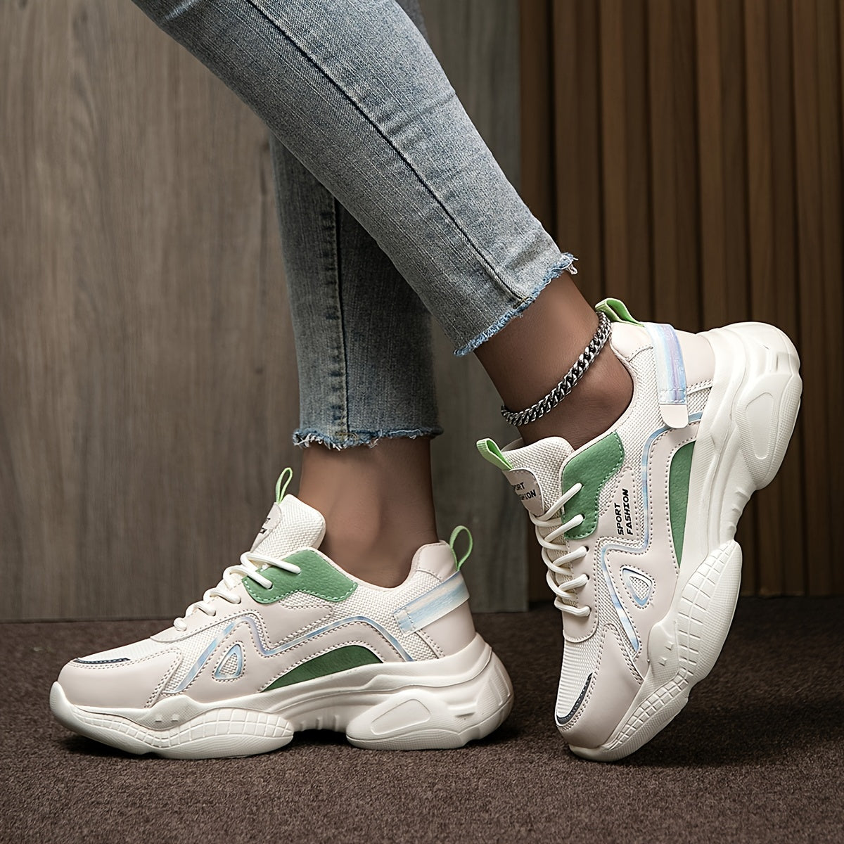 Women's Chunky Sneakers Block Faux Leather Non Slip Running Shoes