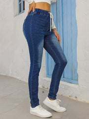 Elastic Waist Skinny Jeans High Stretch Denim Pants