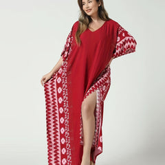 Floral Striped Batwing Sleeve V Neck Maxi Cover Up