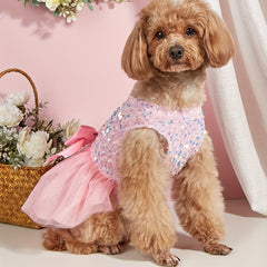 Pet Sequin Bow Mesh Dress for Special Occasion