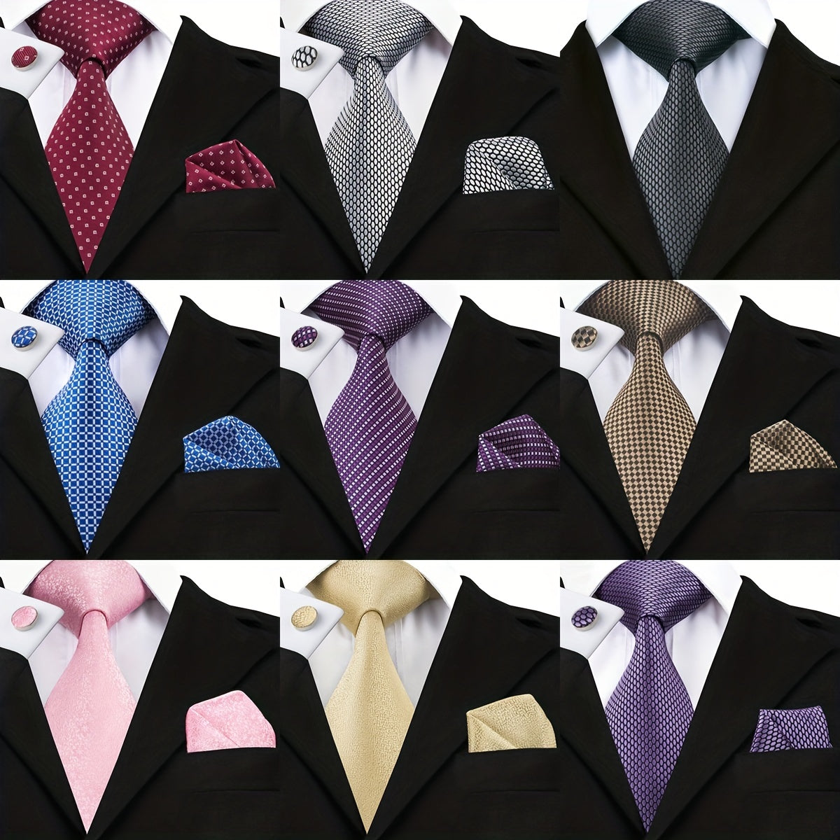 Men's Striped Necktie Set with Handkerchief Clip