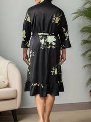 Satin Floral Nightgown with Ruffle Trim
