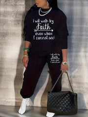 Women's Slogan Print Sweatshirt & Jogger Sweatpants Outfits