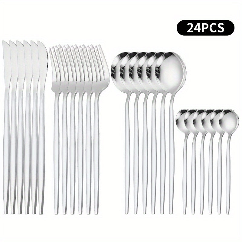24pcs Stainless Steel Cutlery Coffee Spoon Salad Fork
