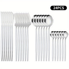 24pcs Stainless Steel Cutlery Coffee Spoon Salad Fork