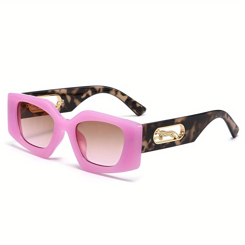 Y2K Geometric Frame Sunglasses Leopard Engraved Hollow Temple Glasses UV400