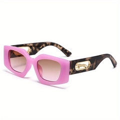 Y2K Geometric Frame Sunglasses Leopard Engraved Hollow Temple Glasses UV400