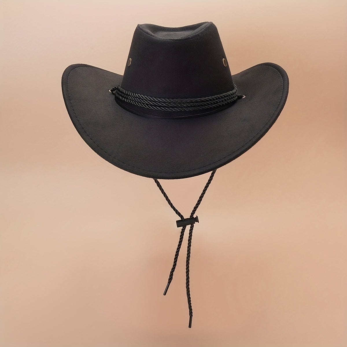 Unisex Western Cowboy Hat Solid Jazz Fedora Cap w/ Lanyard
