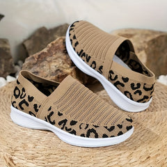 Leopard Print Breathable Walking Shoes Slip-on Sneakers