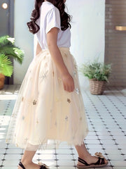 Girls Star Decor Tulle Skirt High Waist Mesh Layered Maxi Skirt