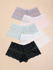 Floral Lace Mesh Boyshort Panties Romantic Semi-sheer Women's Lingerie