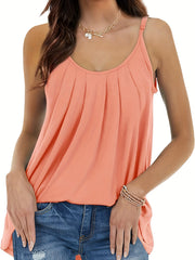 Pleated Front Spaghetti Strap Top Sleeveless Cami for Summer