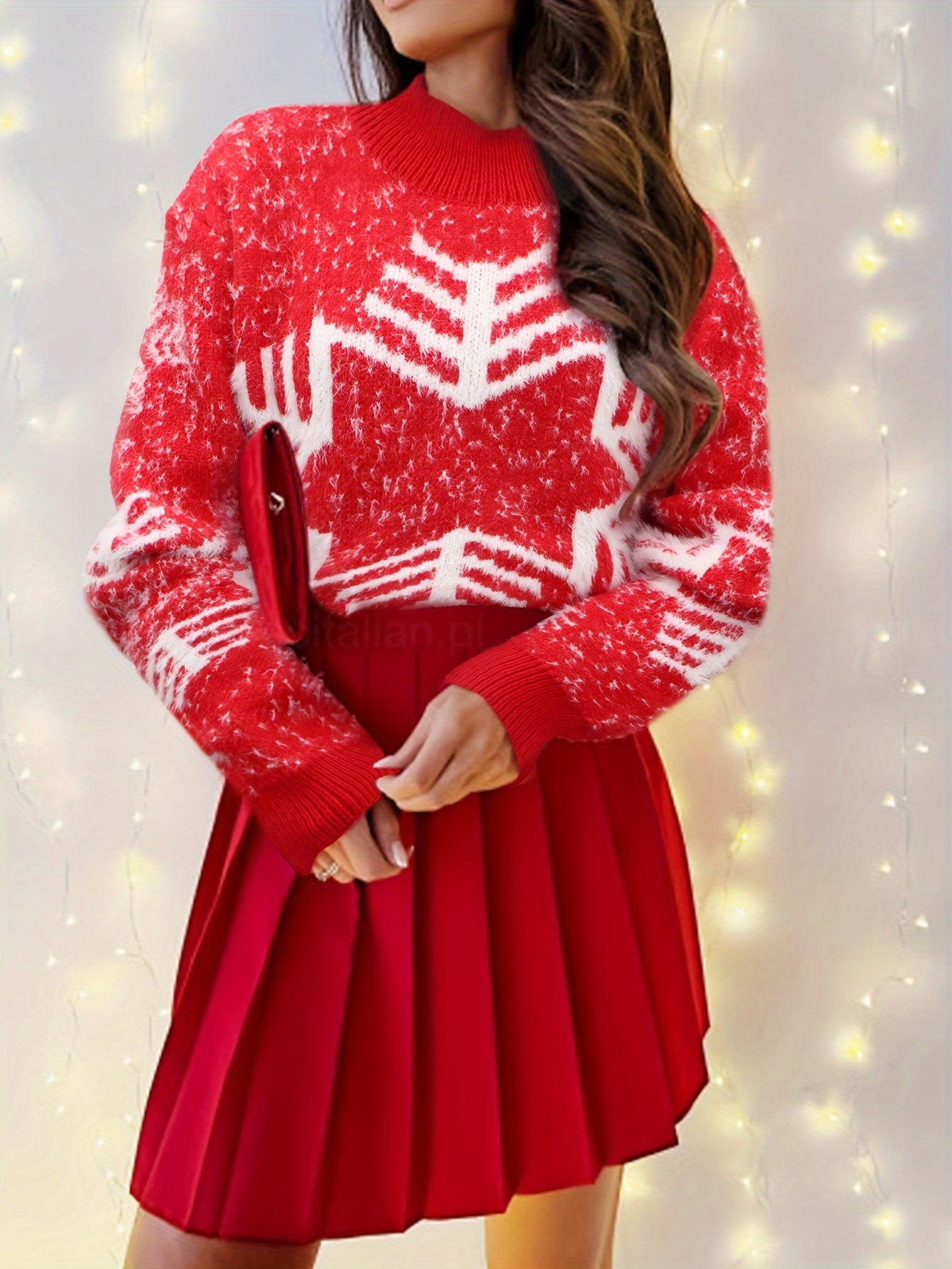 Snowflake Print Mock Neck Jumper