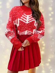 Snowflake Print Mock Neck Jumper