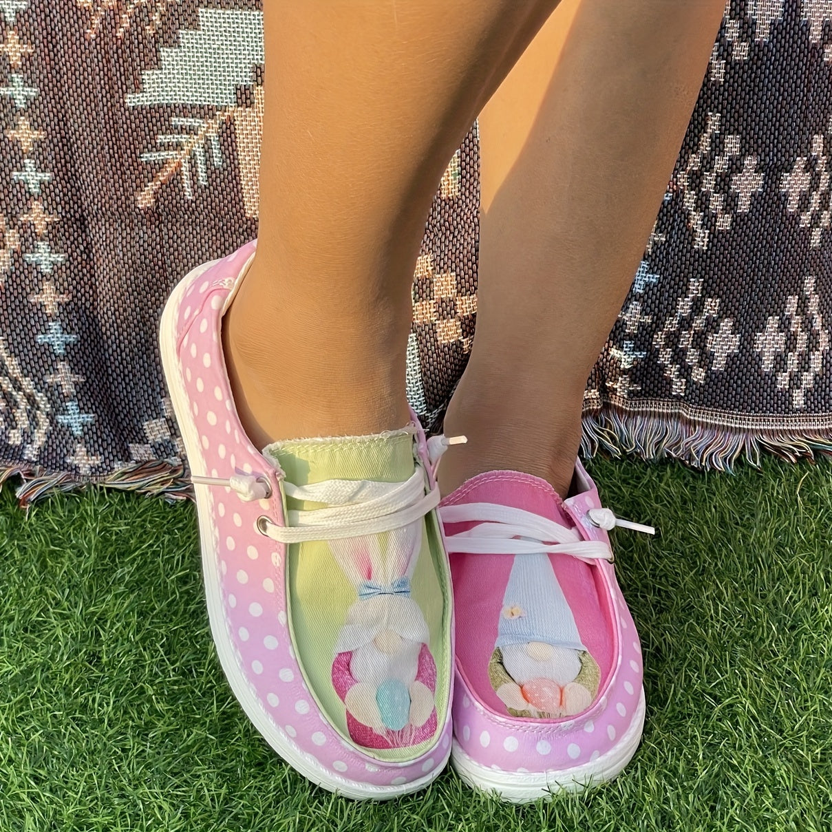 Pink Polka Dot Gnome Flat Skate Shoes for Women