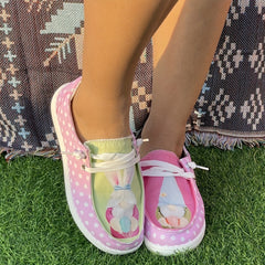 Pink Polka Dot Gnome Flat Skate Shoes for Women
