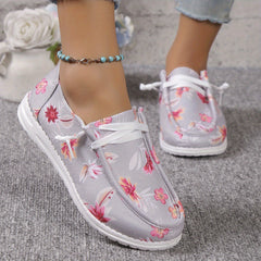 Floral Print Canvas Slip-On Flat Shoes Casual Sneakers