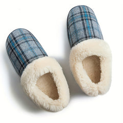 Women's Plaid Fluffy Slippers Warm Cozy Slip On Fuzzy Shoes