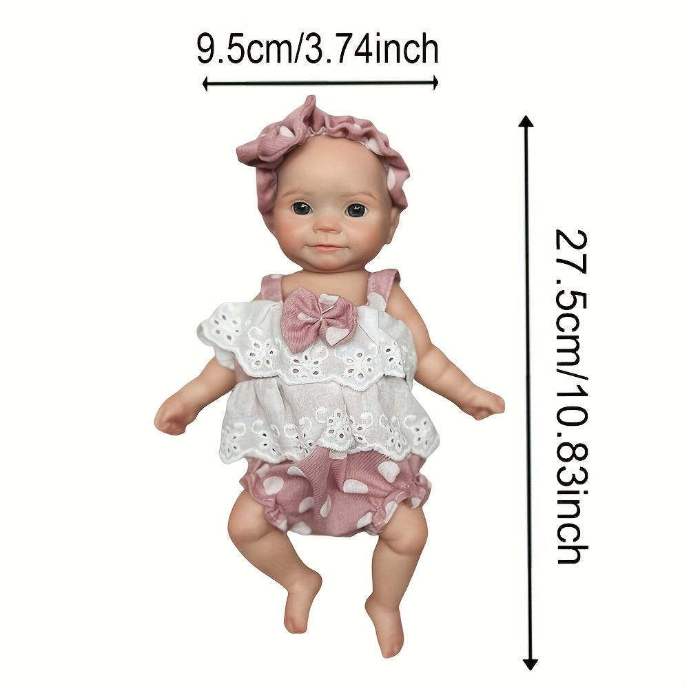 27" Silicone Reborn Girl Doll with Pink Lace Dress & Headband