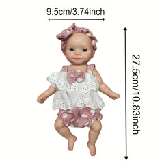 27" Silicone Reborn Girl Doll with Pink Lace Dress & Headband