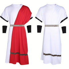 Medieval Roman Men'S Greek Mythology Costume Red with Waist Tie Armored Prince