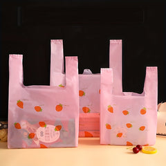 100 Pcs Pink Strawberry Plastic Bags for Shopping and Packaging