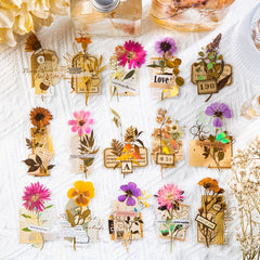 30pcs Retro Flower Dried Stickers for Crafts and Decor