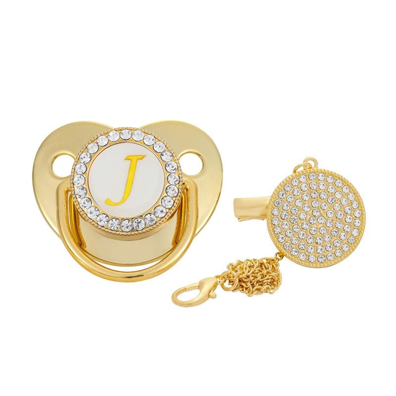 Golden 26 Letter Baby Pacifier with Rhinestone