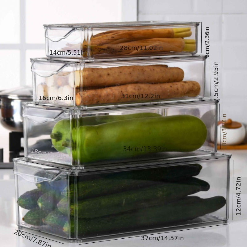 4pcs Set PET Refrigerator Storage Boxes Stackable Transparent Fresh Keeping Box