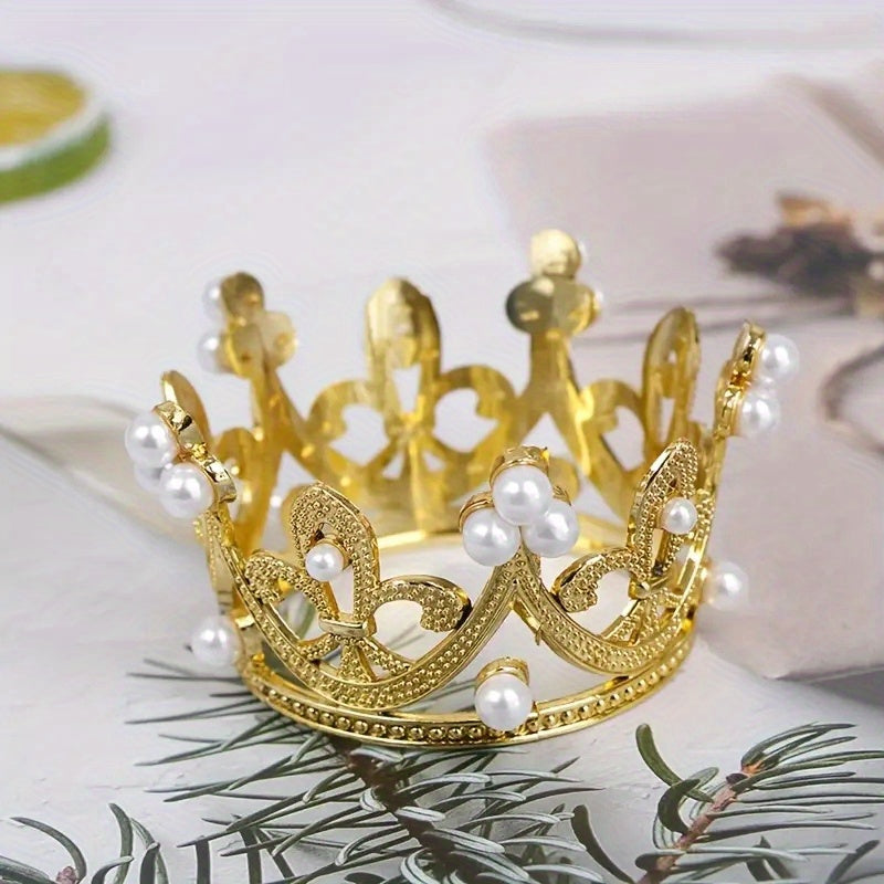 5pcs Crown Cake Decoration Ornament Party Queen Crown Wedding Pearl Crown