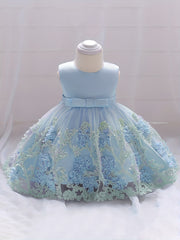 Baby Girls Floral Embroidery Mesh Sleeveless Princess Dress