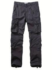 Solid Cotton Men's Cargo Pants Loose Casual Outdoor Work Pants