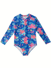 Girls' 3D Print Swimsuit for Beach Vacations & Sun Protection