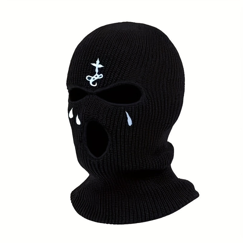 Embroidered Knitted Ski Mask Winter Balaclava 3 Hole Knitted Ski Neck Warmer