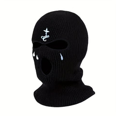 Embroidered Knitted Ski Mask Winter Balaclava 3 Hole Knitted Ski Neck Warmer
