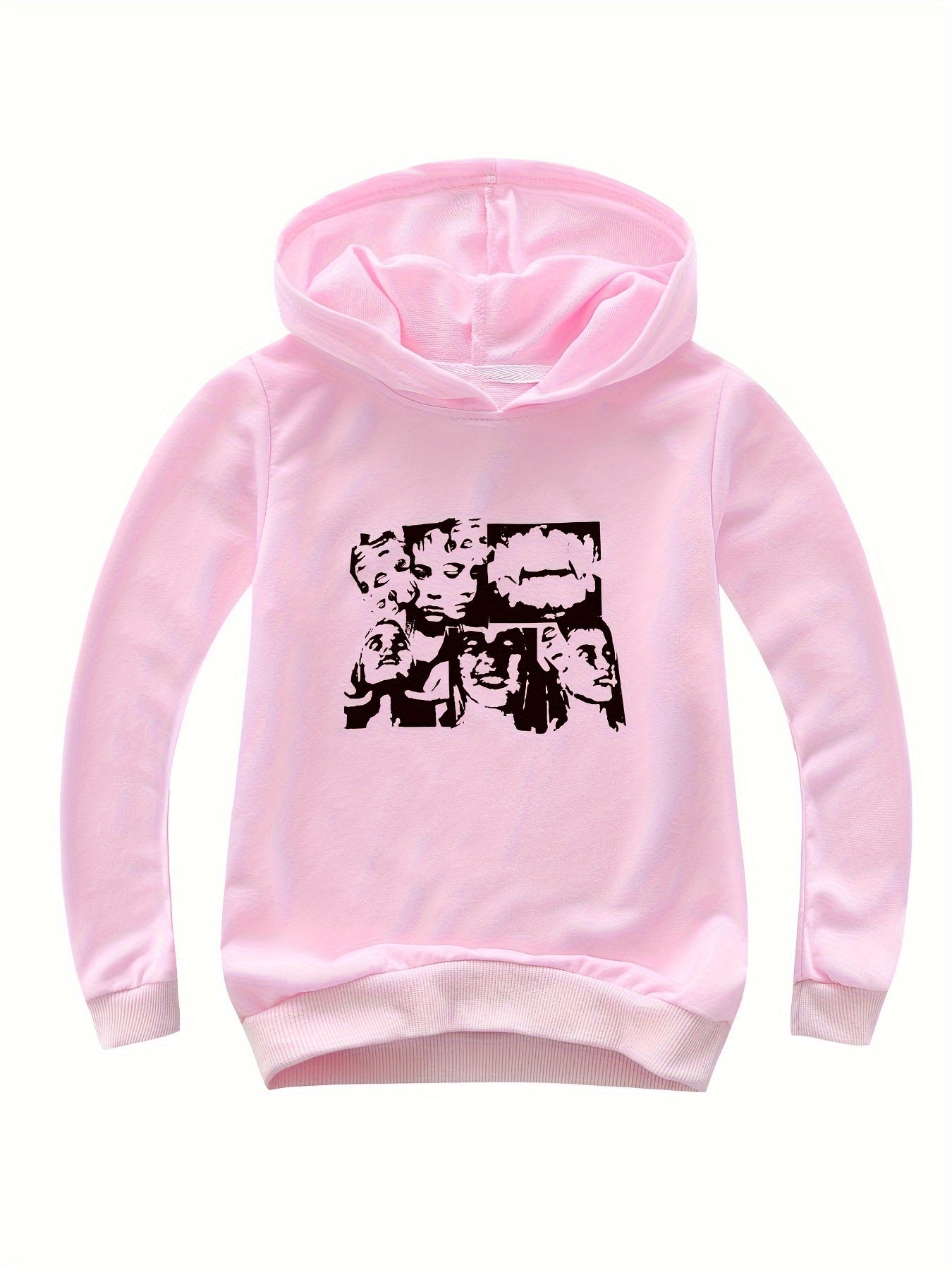 Portrait Print Girls Pullover Hooded Sweatshirt for Autumn Winter
