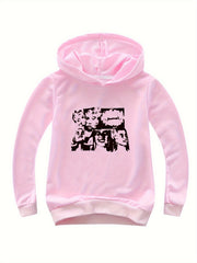Portrait Print Girls Pullover Hooded Sweatshirt for Autumn Winter