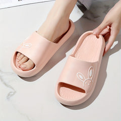 Women's Rabbit Printed Indoor Bath Slippers Open Toe Non Slip House Slippers