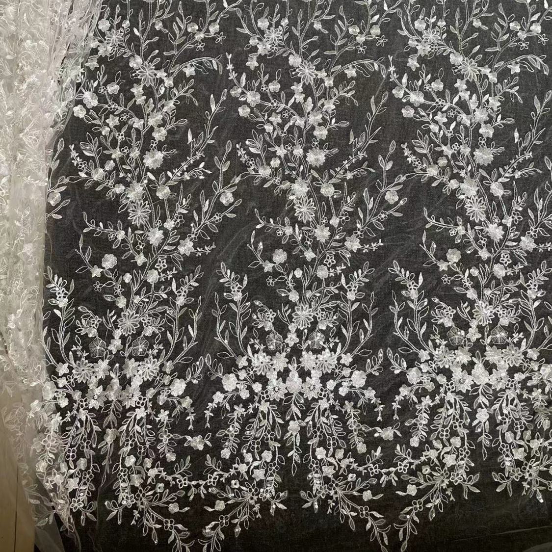 Floral Pattern Mesh Bridal Head Veil Sequin Lace Fabric Long Veil Wedding Access