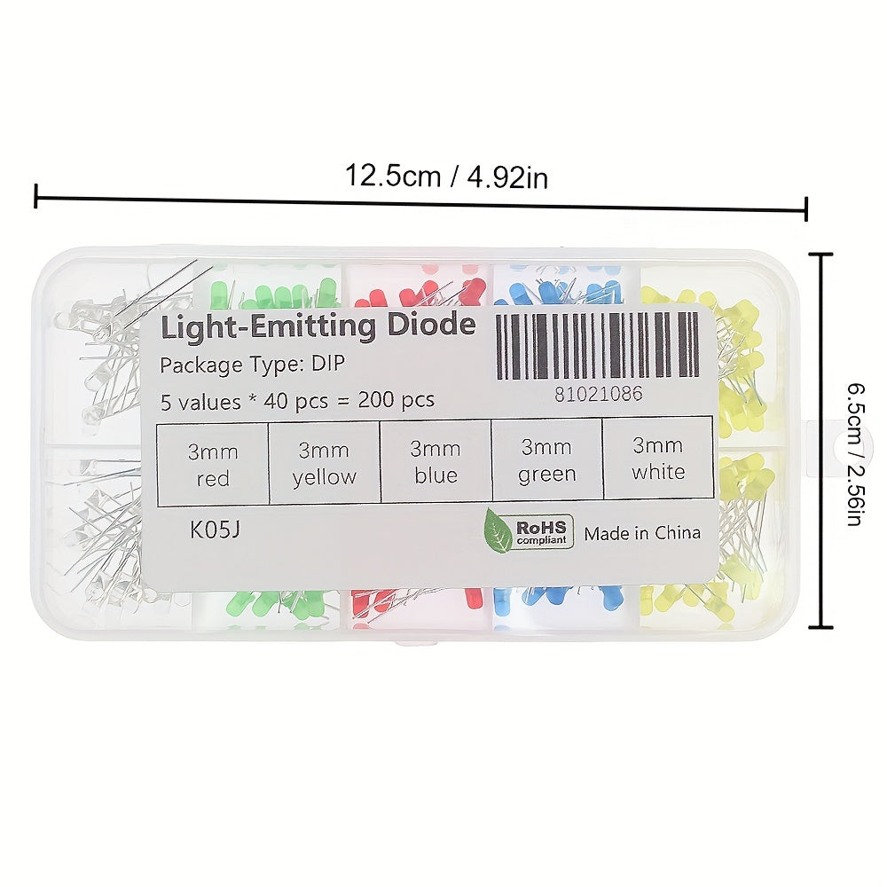 200PCS 3MM LED Diodes Assortment Set Red Yellow Green F3 LED Diode